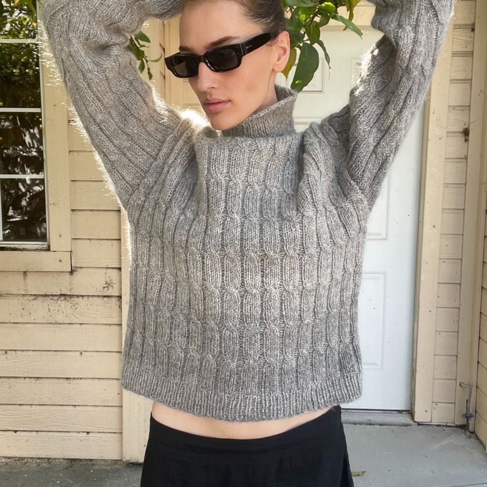 Hand Knit - Gray Cable Knit Turtleneck Sweater